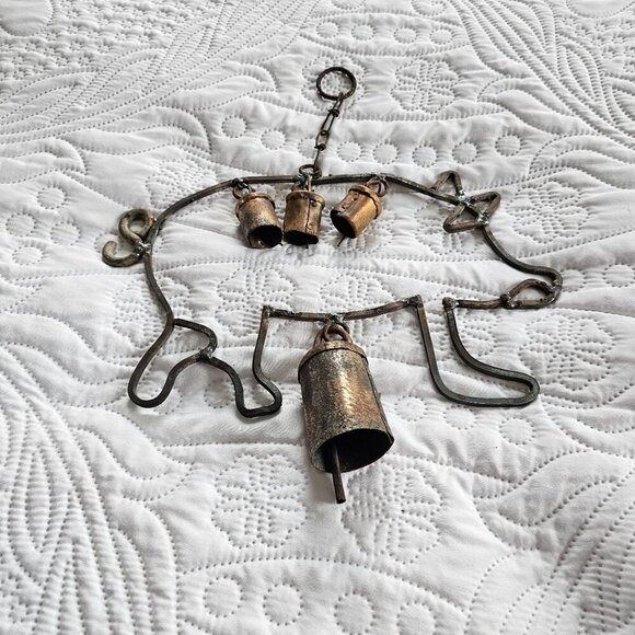 Rustic Metal Pig Wind Chime With Hanging Bells & Chain For Outdoor Decor - Picture 10 of 10
